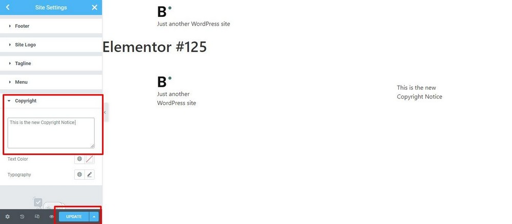 finalize Elementor Copyright edit