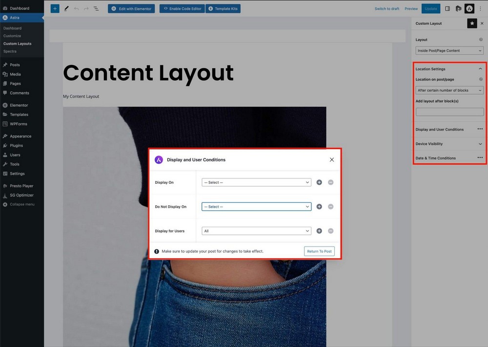 Custom layouts conditions