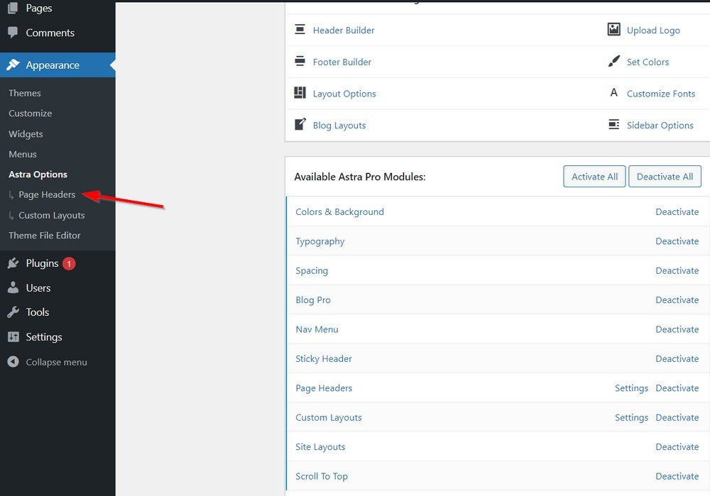 Page headers option now visible