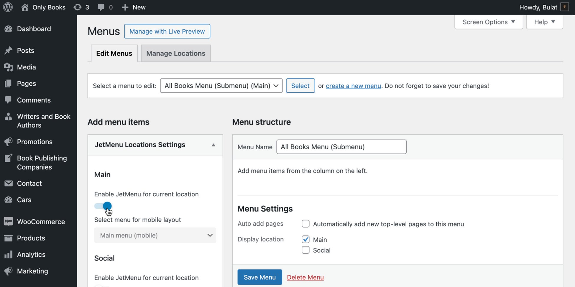 configure jetmenu settings