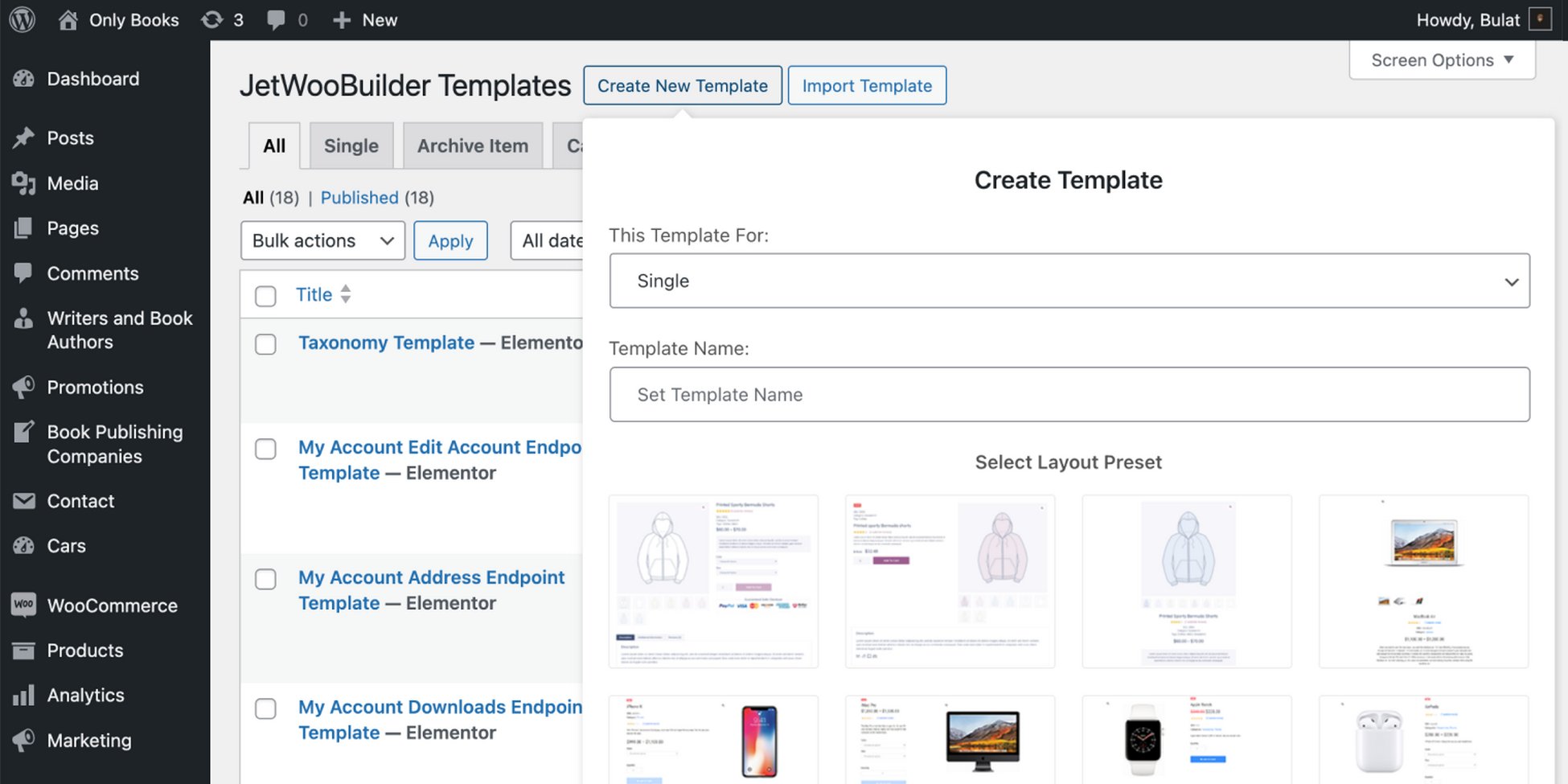 create template with jetwoobuilder