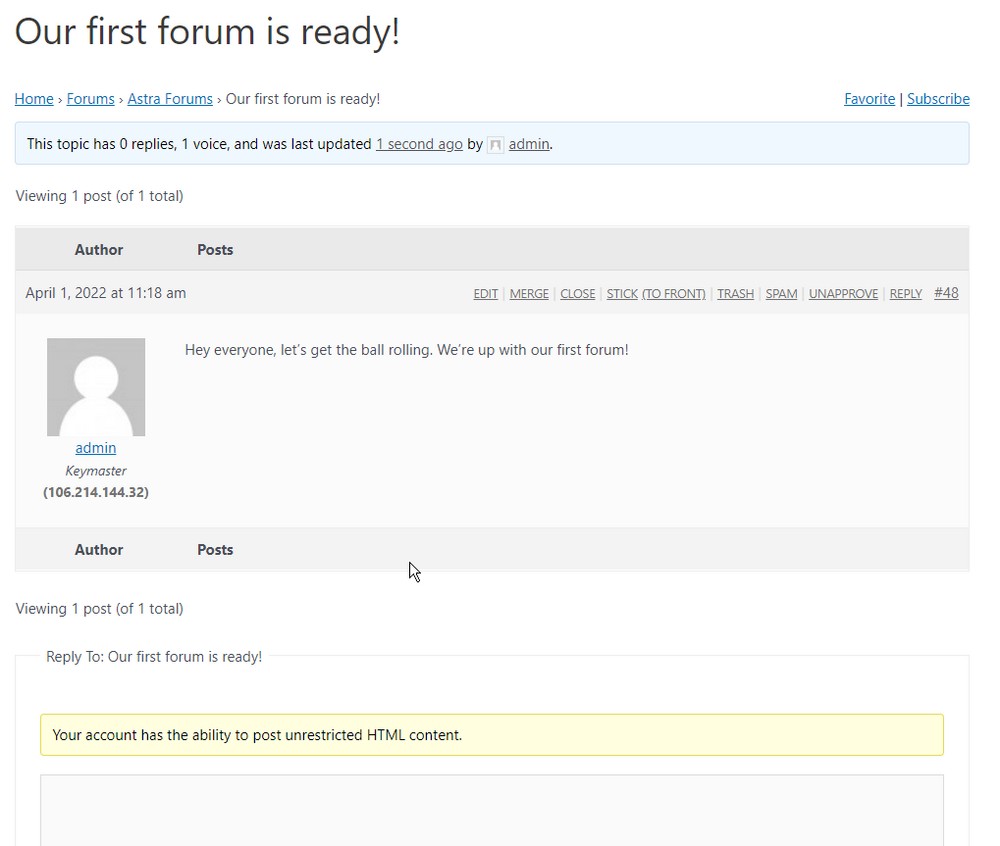 First forum screenshot using bbPress