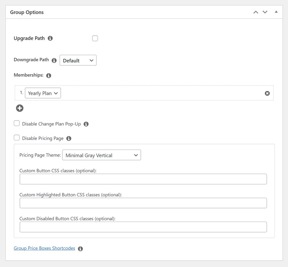 MemberPress group options