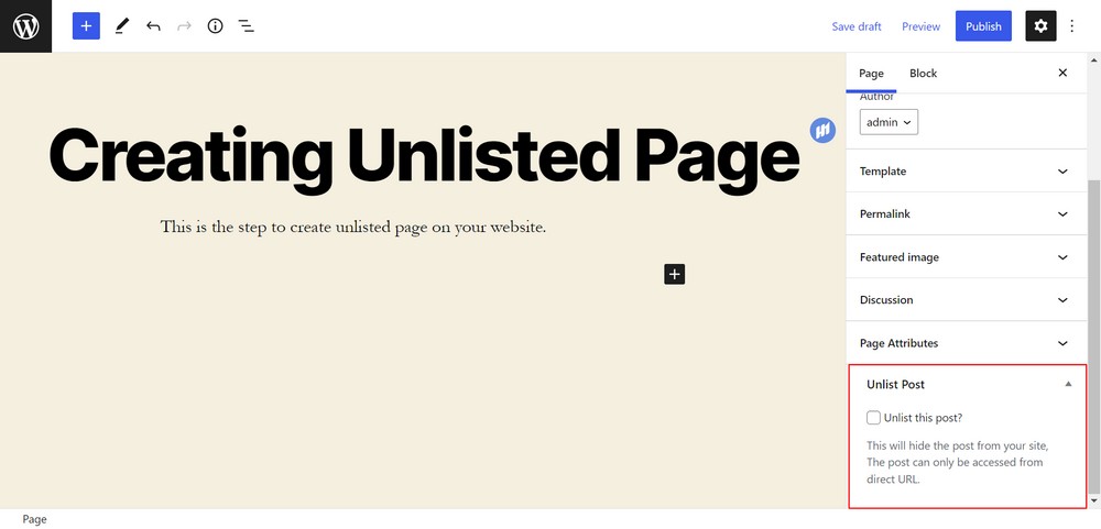 create unlisted page
