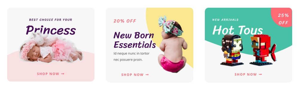 Feature boxes for baby product related websites