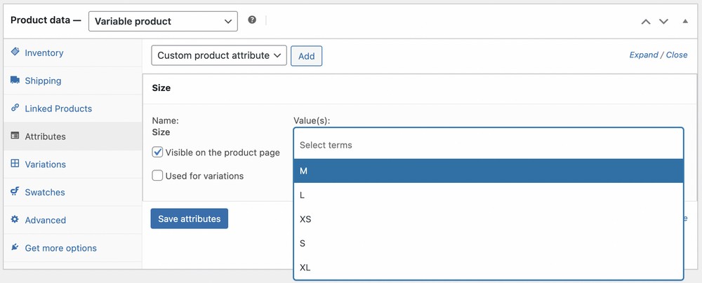 Individually select the product variants