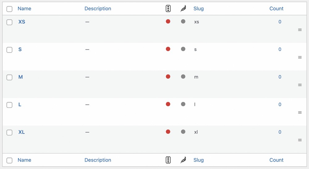 List of product variants