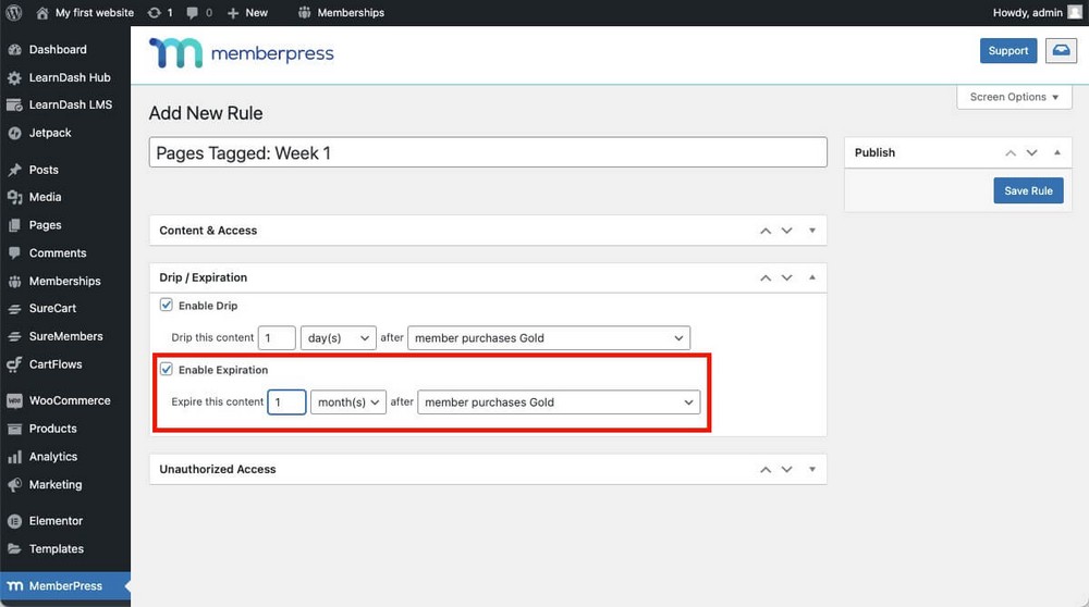 Expiration rules in MemberPress