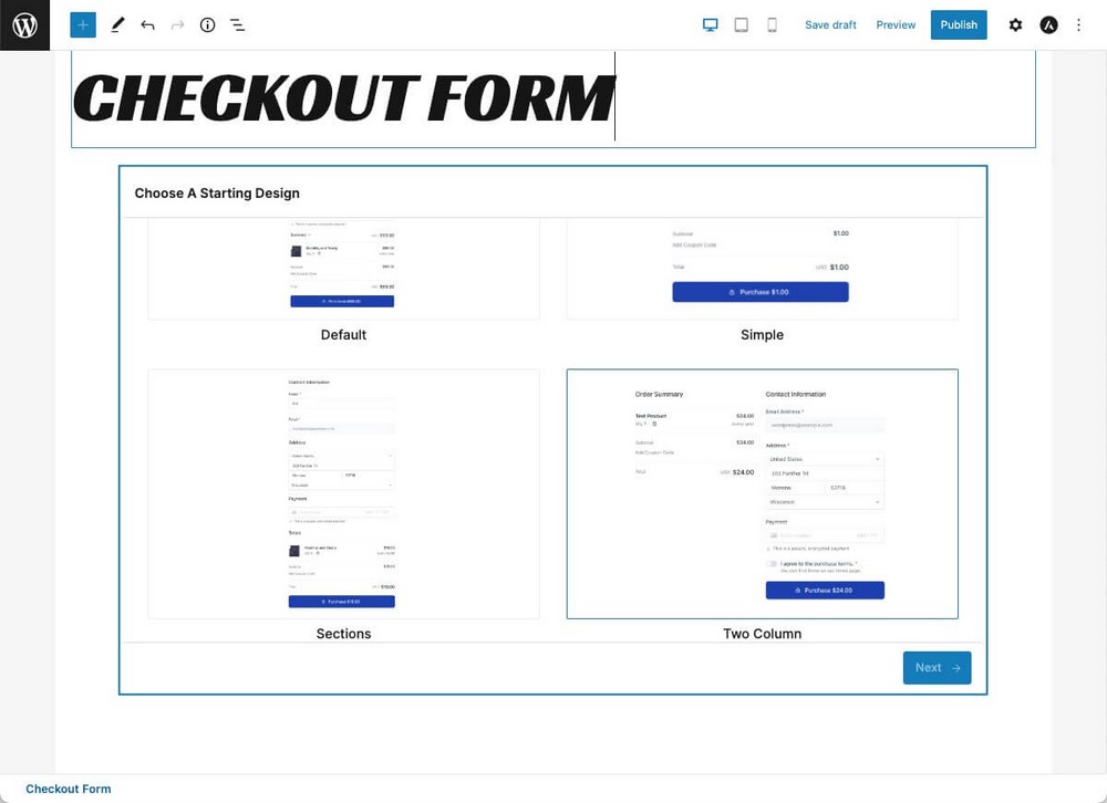 Checkout form creation SureCart
