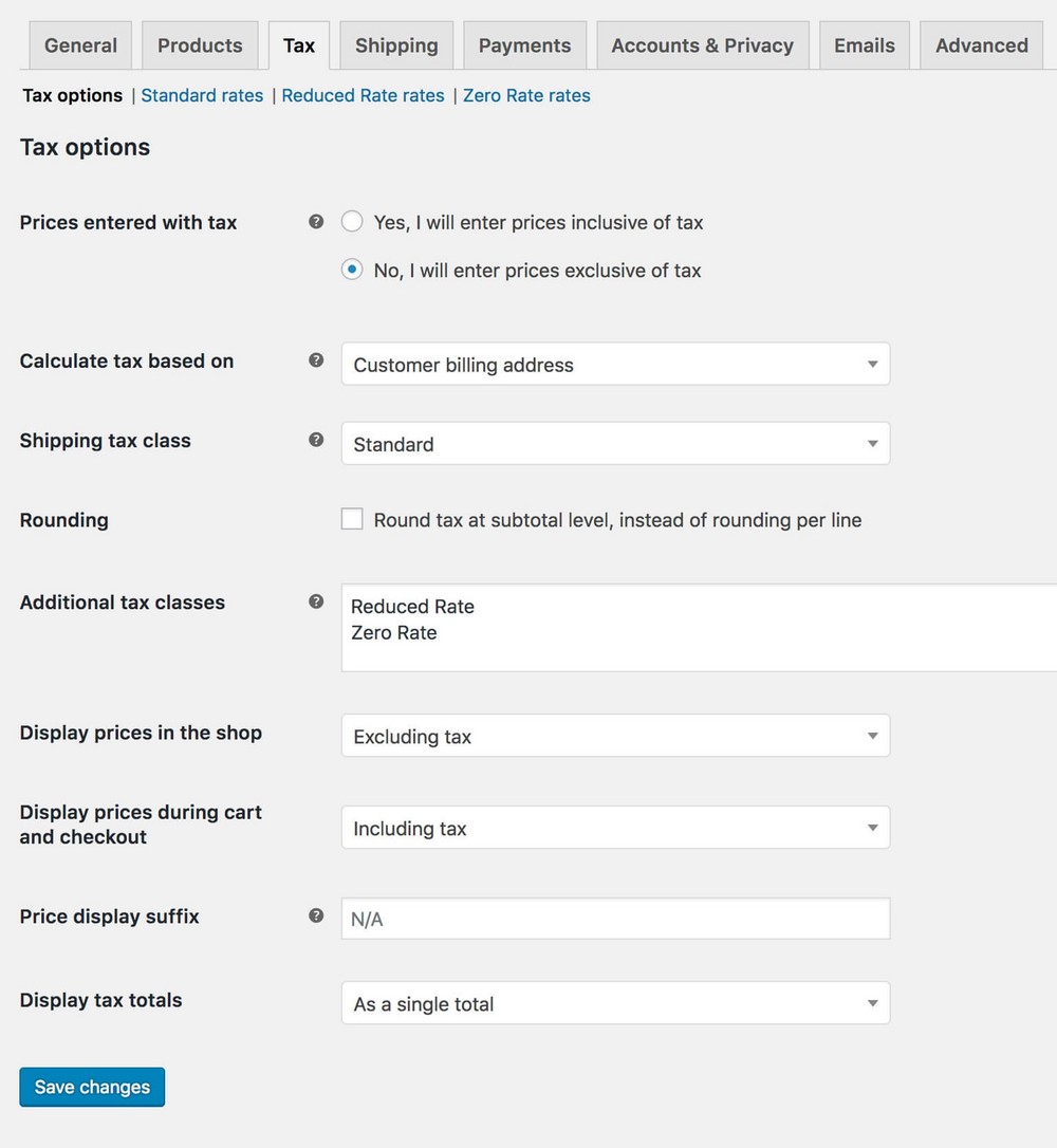 WooCommerce Tax Settings