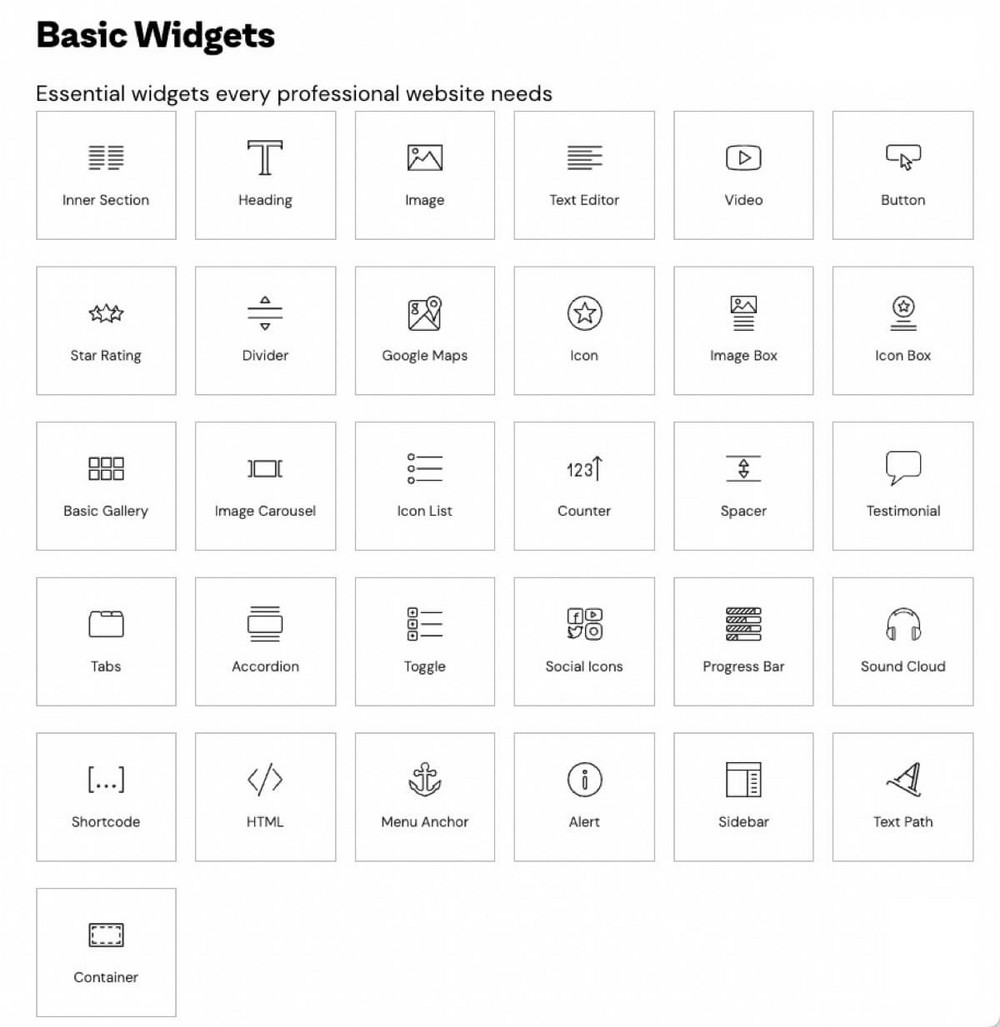 30 Basic Widgets Elementor