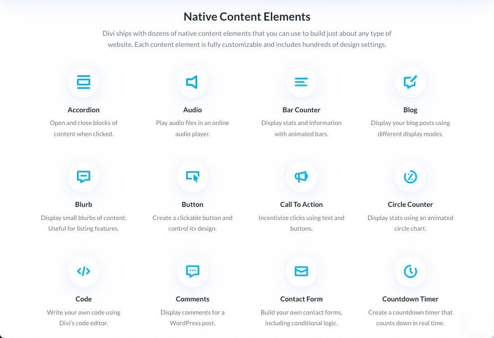 Divi native content elements
