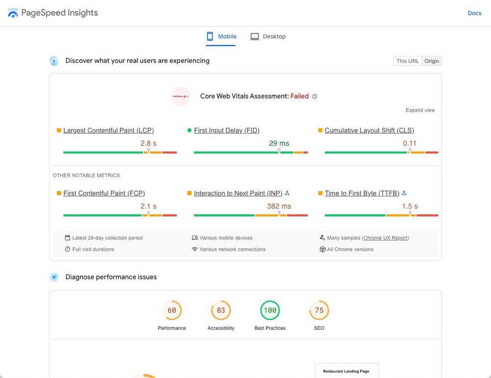 Divi Pagespeed Example