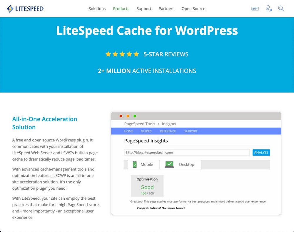 LiteSpeed cache plugin homepage