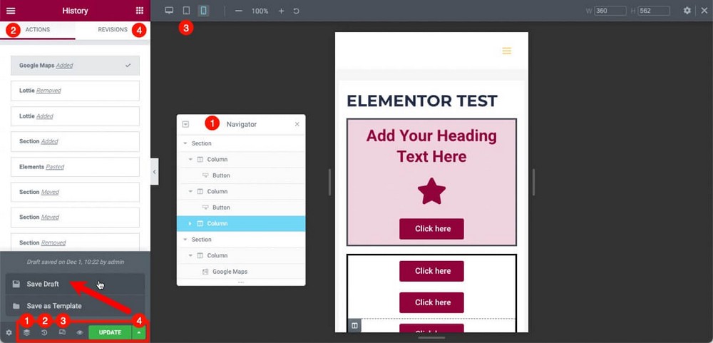 Navigator History and other useful Elementor tools