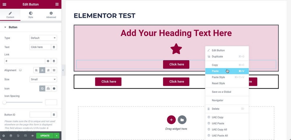 Secondary click on Elementor