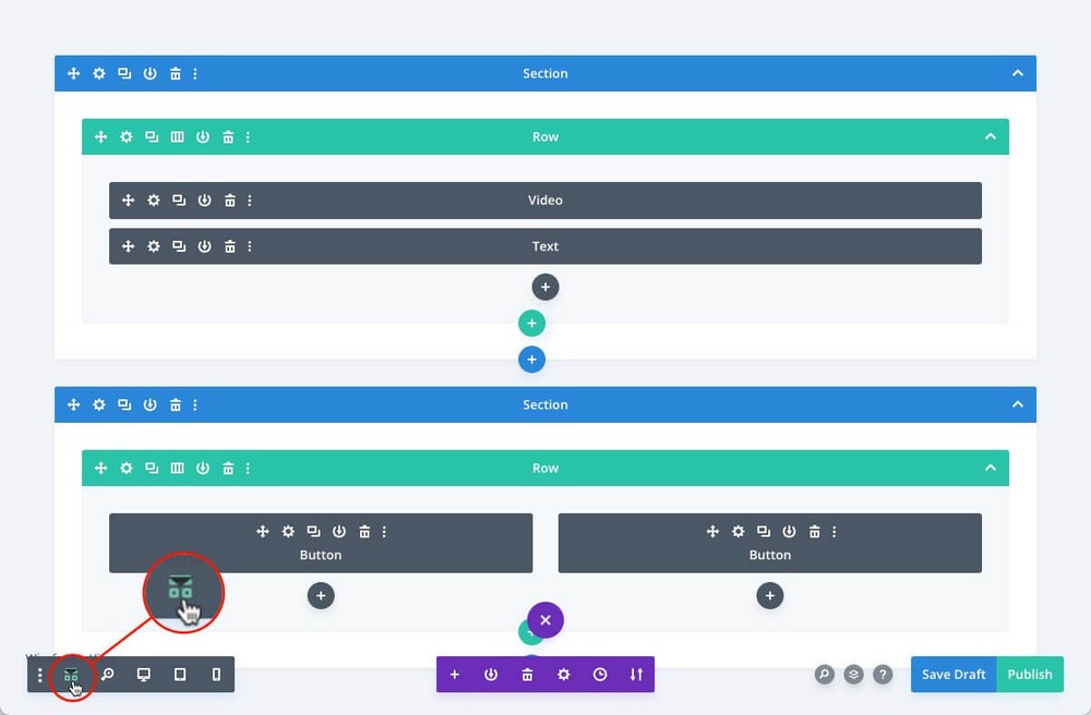 Wireframe view Divi