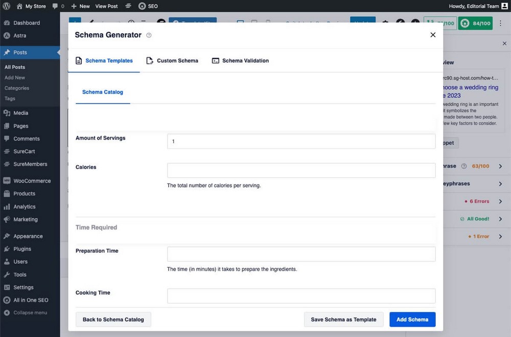 AIO Schema example for recipes