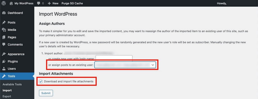 Assign authors and import attachments