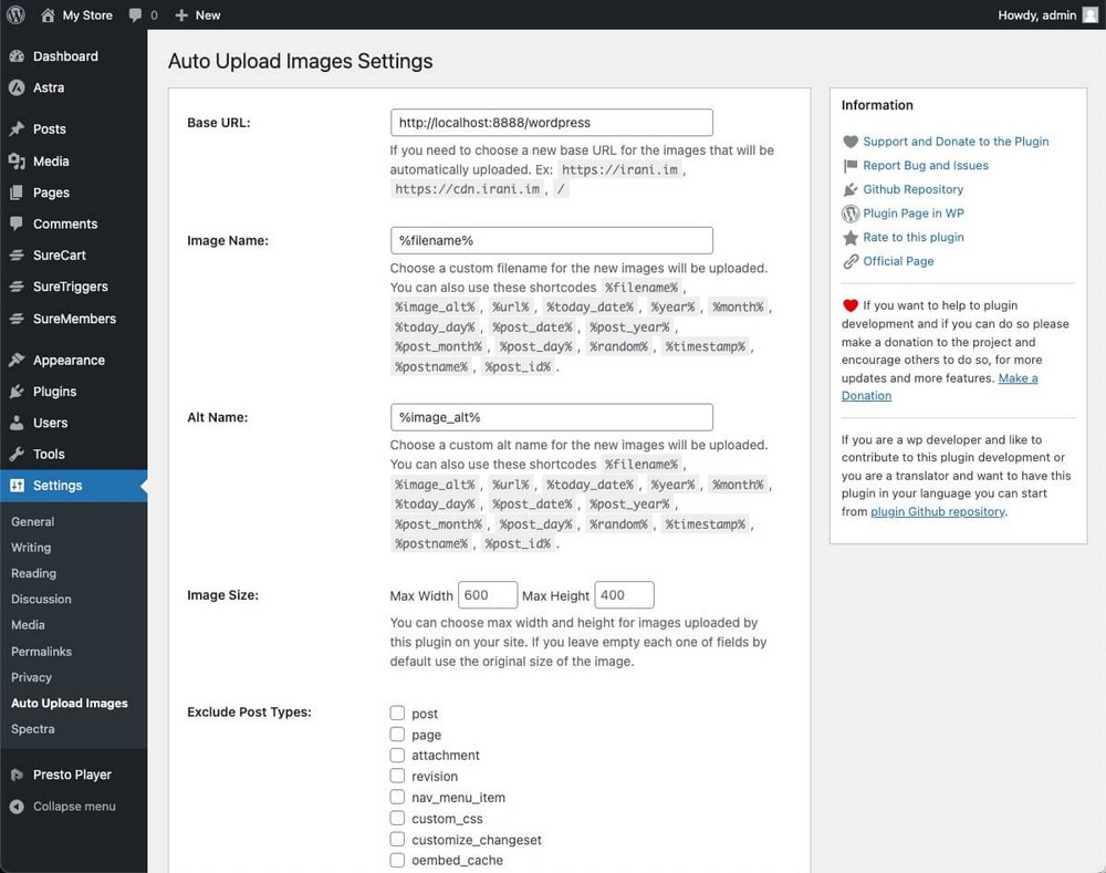 Auto upload image settings