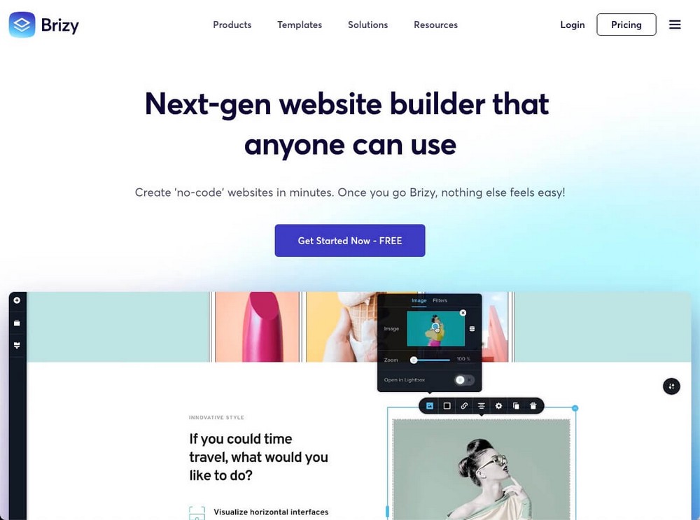 Brizy page builder homepage