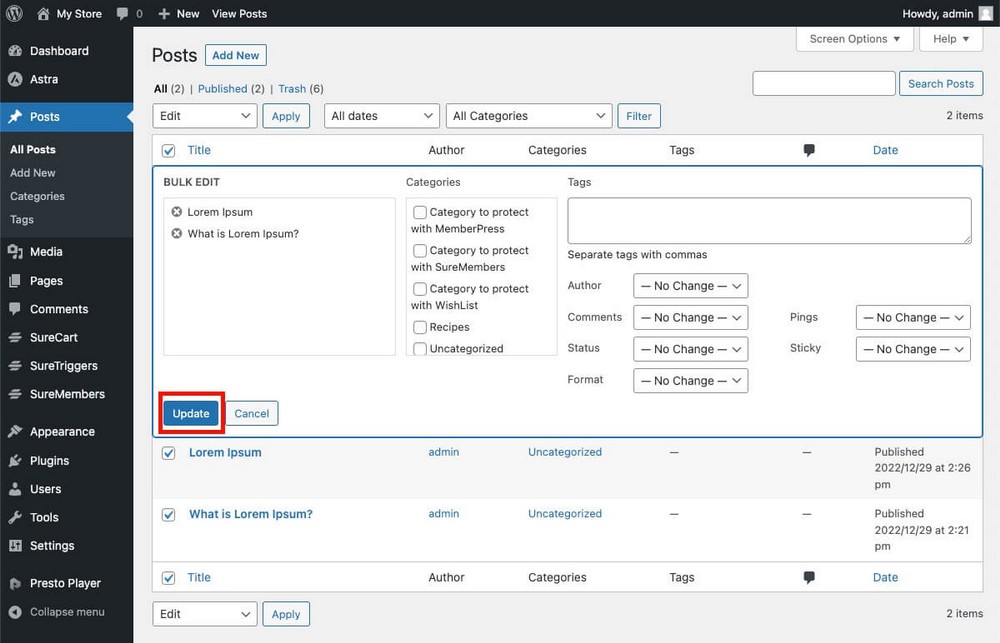 Bulk updating posts in WordPress