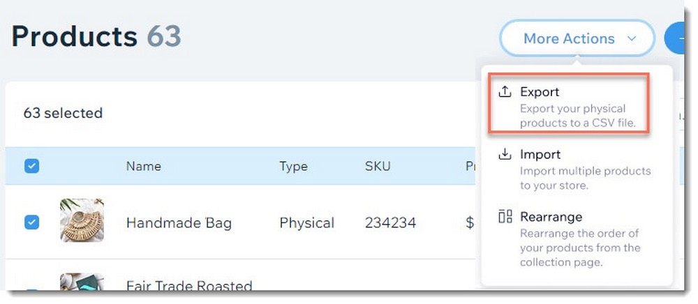 Export Wix eCommerce Products as CSV