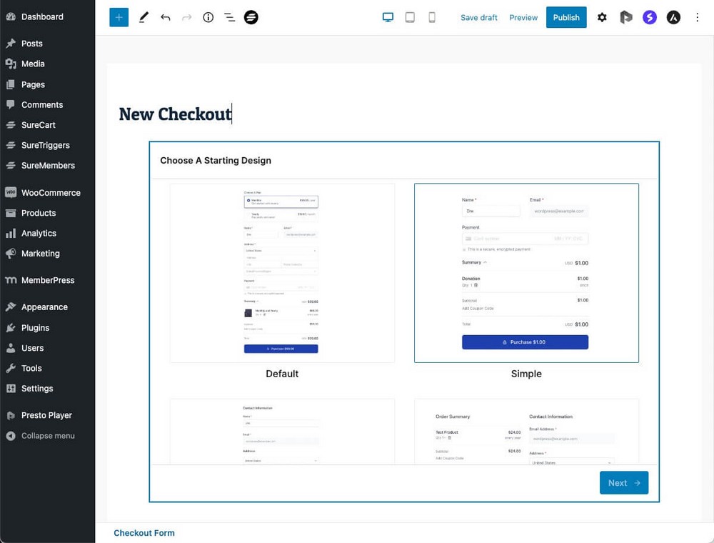 How to create a new Checkout in SureCart
