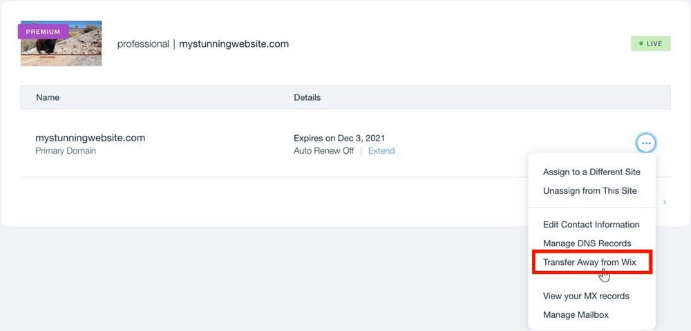 How to transfer a domain from Wix