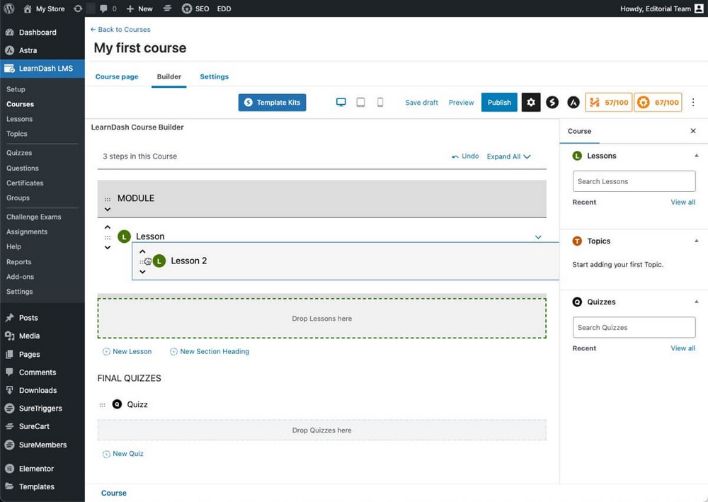 LearnDash drag and drop builder