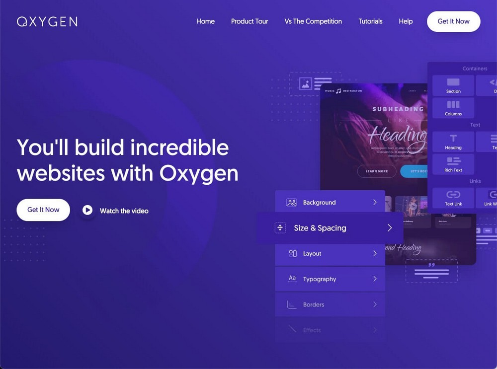 Oxygen Page builder homepage