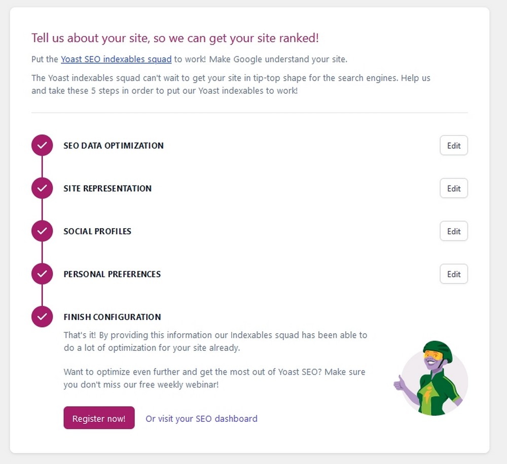 register with Yoast or visit the SEO dashboard