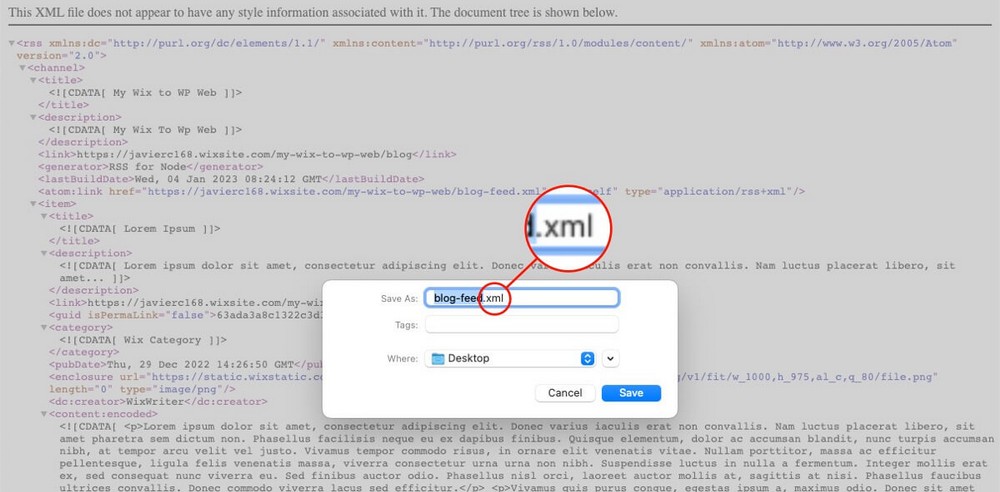 Save Wix RSS Feed as XML