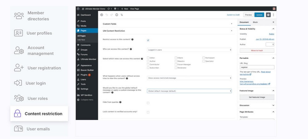 Ultimate Members content restriction