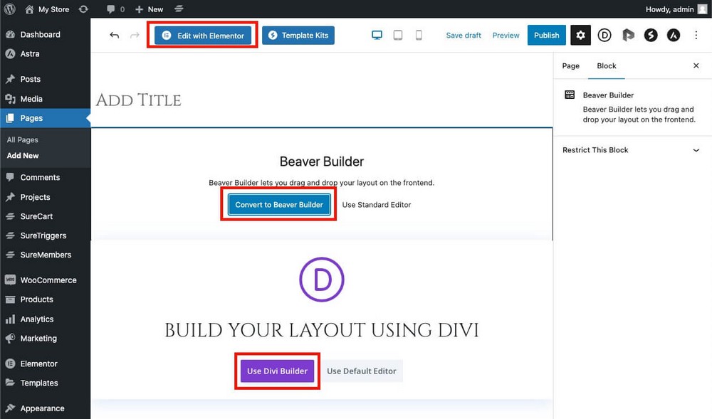 Using Elementor Divi and Beaver builder at the same time