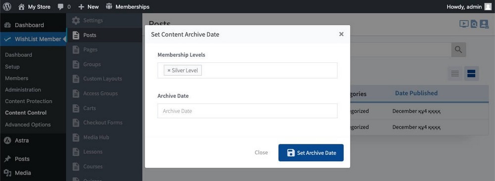 WishList Member archiving content