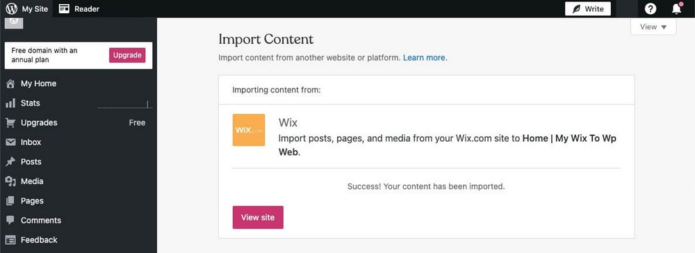 Wix website successfully imported in WordPress