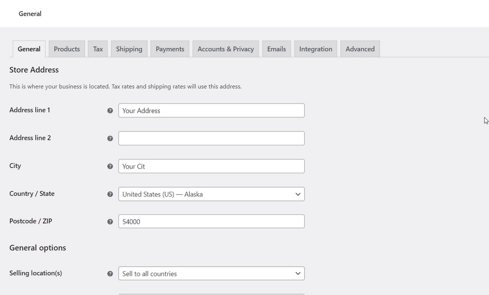 Woocommerce setting area