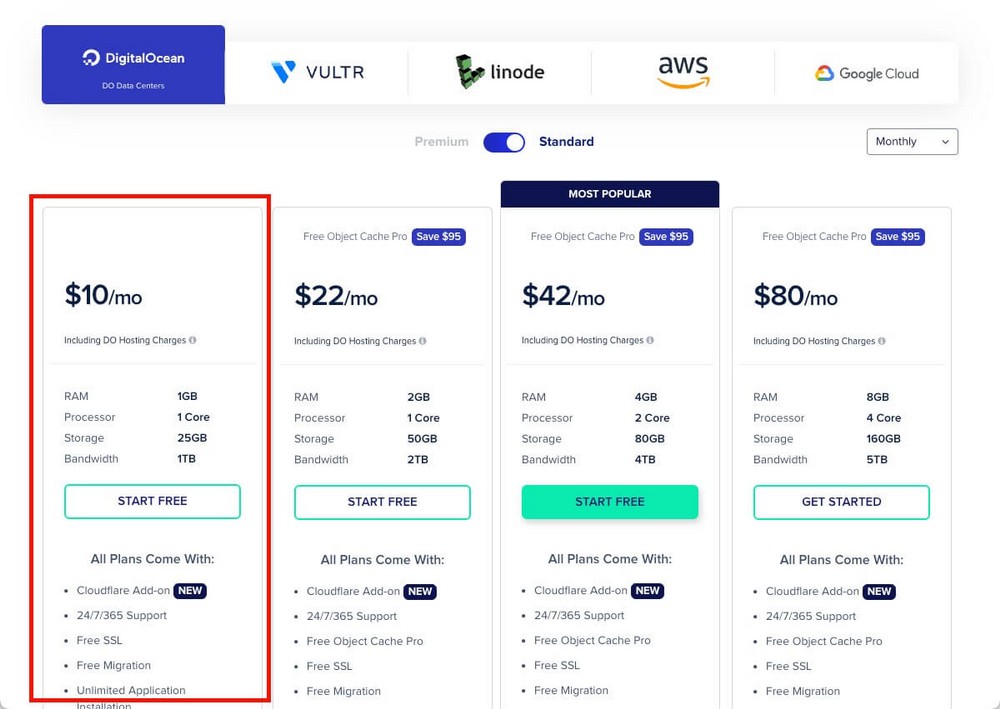 WordPress hosting plans in CloudWays