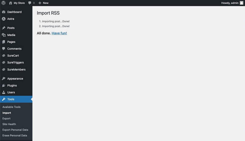 WordPress RSS Import done