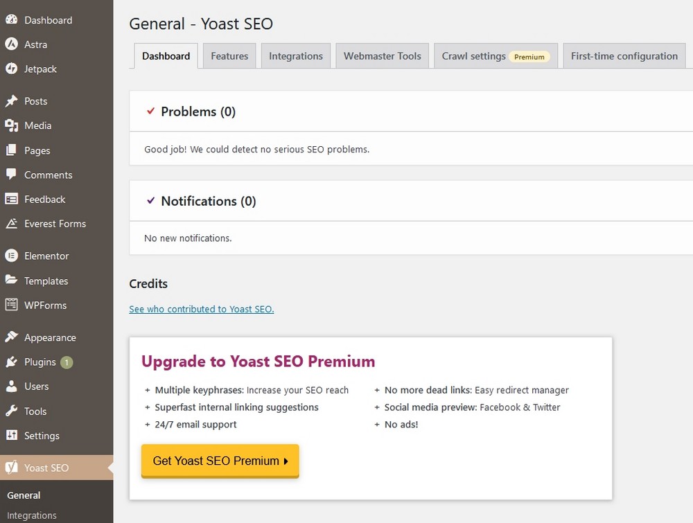 Yoast General settings