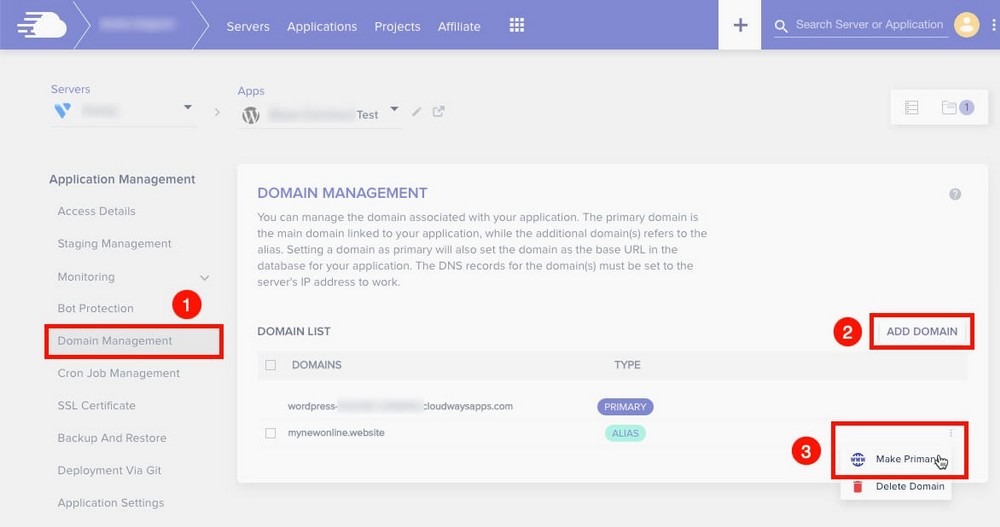 Add new domain in Cloudways