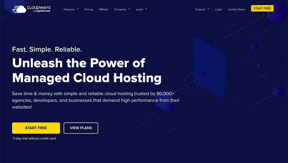 Cloudways hosting homepage