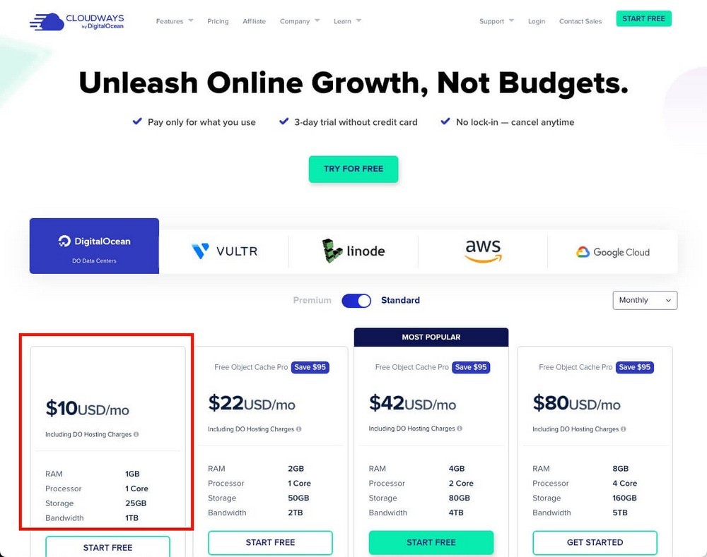 Cloudways pricing