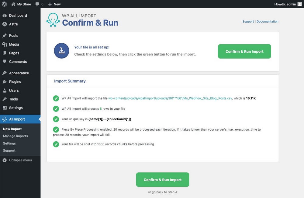 Run Articles import from Webflow