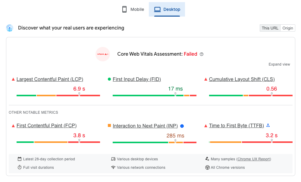 Core web vital assessment