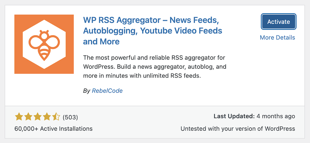 Install and activate WP RSS Aggregator plugin 