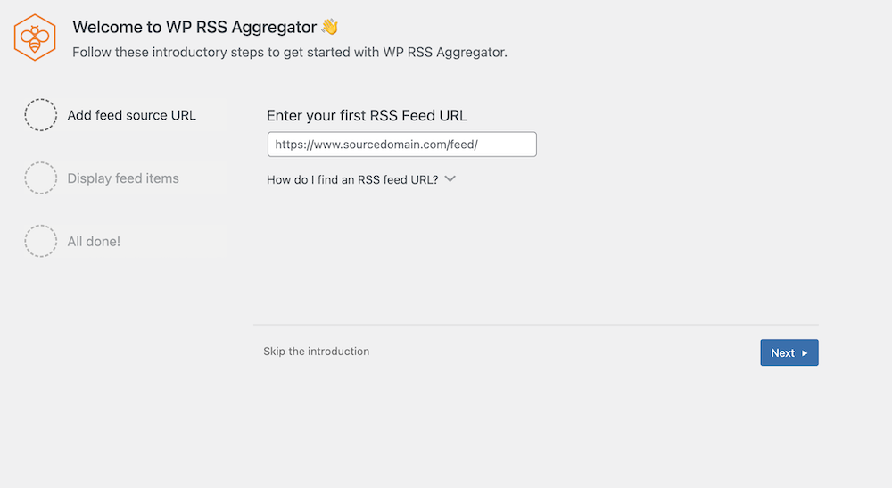 WP RSS Aggregator’s welcome page