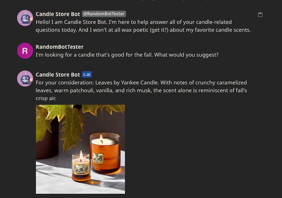 A test bot for a candle store