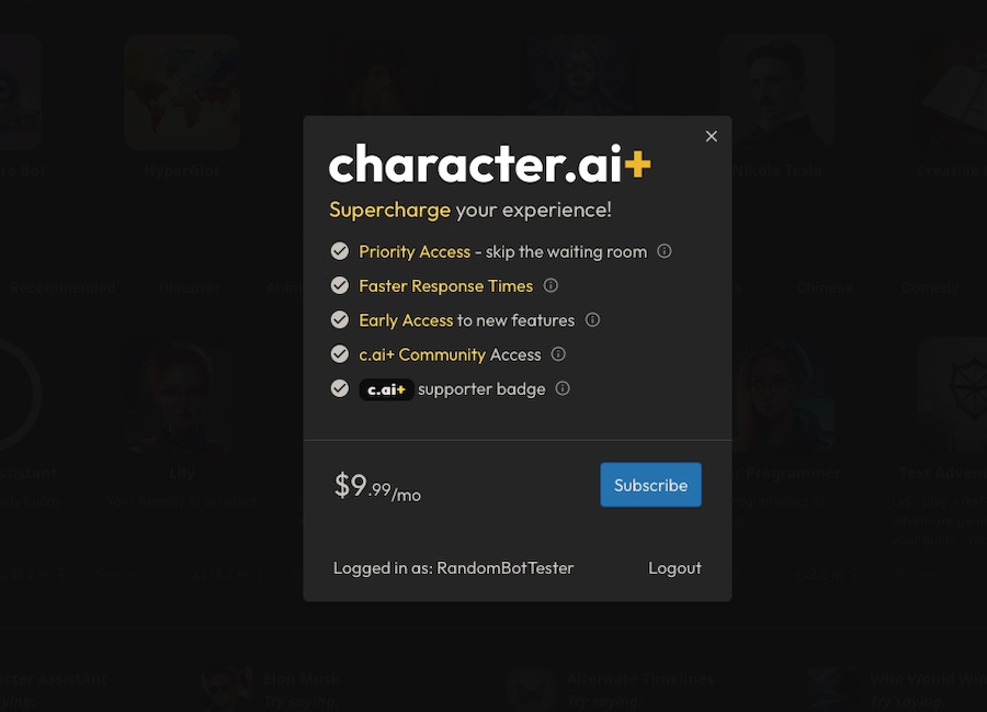 Character.ai pricing